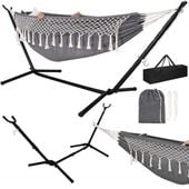 Hamak ogrodowy ze stelażem metalowym 120 kg z poduszkami i pokrowcem