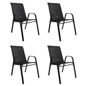 Komplet 4 czarnych krzeseł ogrodowych H23012K, balkon taras ogród, wygodne siateczkowe siedzisko