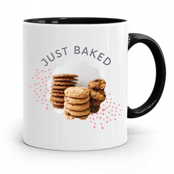 Kubek Czarny Prezent Dla Piekarza Just Baked Z Nadrukiem Ze Zdjęciem zdjęcie 1