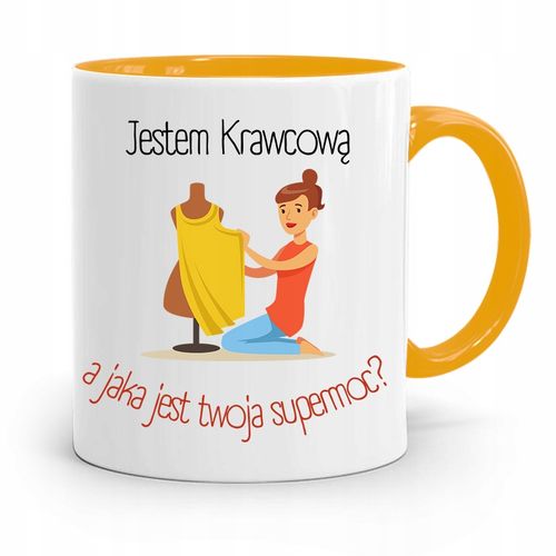 Kubek Żółty Krawcowej Jestem Krawcową Prezent Z Nadrukiem Ze Zdjęciem na Arena.pl