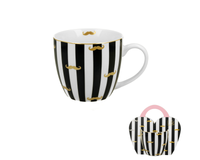 KUBEK DUO WALENTYNKI PASKI WĄSY CZARNY ZŁOTY NA PREZENT 460 ML