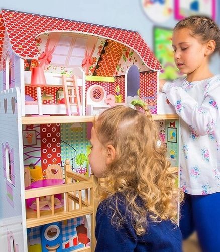 Duży Domek Dla Lalek XXL Drewniany Mebelki Do Zestawu Oświetlenie LED na Arena.pl