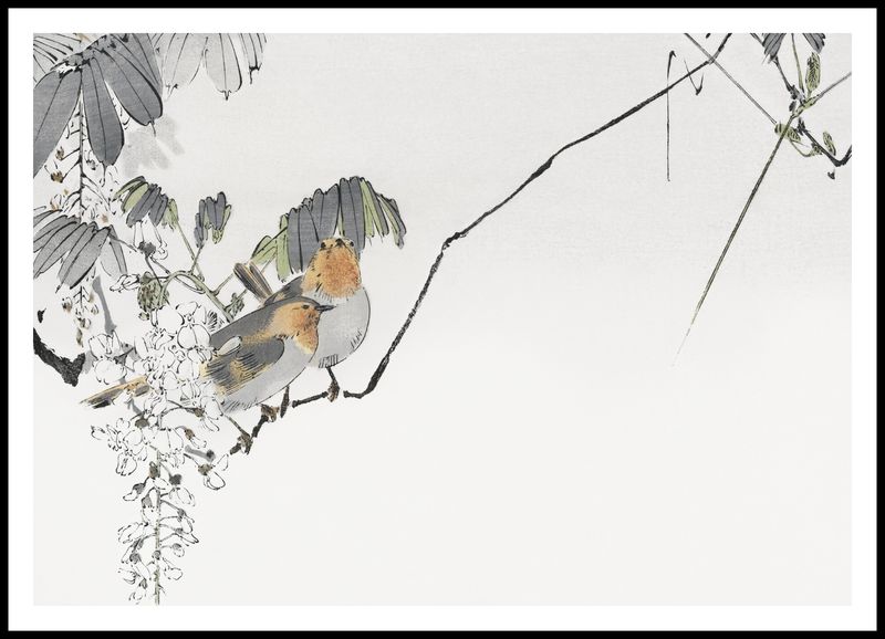 Plakat 100x70cm Two Sparrows, Seitei Japoński Vintage zdjęcie 3