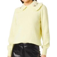 Pieces Sweter z haftowanym kołnierzykiem w kolorze żółtym L