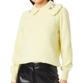 Pieces Sweter z haftowanym kołnierzykiem w kolorze żółtym L