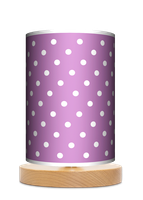 Lampa stołowa - nocna drewniana mała -  Lawendowe kropki