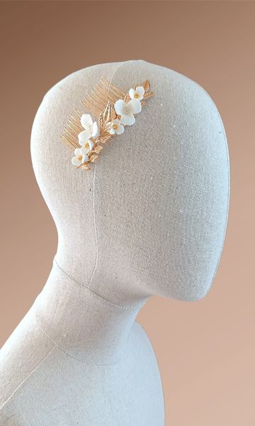 ZŁOTE ozdoby do włosów grzebyki do fryzury KWIATOWE białe złote BOHO zdjęcie 2
