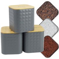 POJEMNIKI ZESTAW 3SZT NA KAWĘ HERBATĘ CUKIER STALOWE BAMBUSOWE SZARE