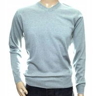 Sweter męski szary wełniany w szpic serek z wełny niegryzący XXL 2XL