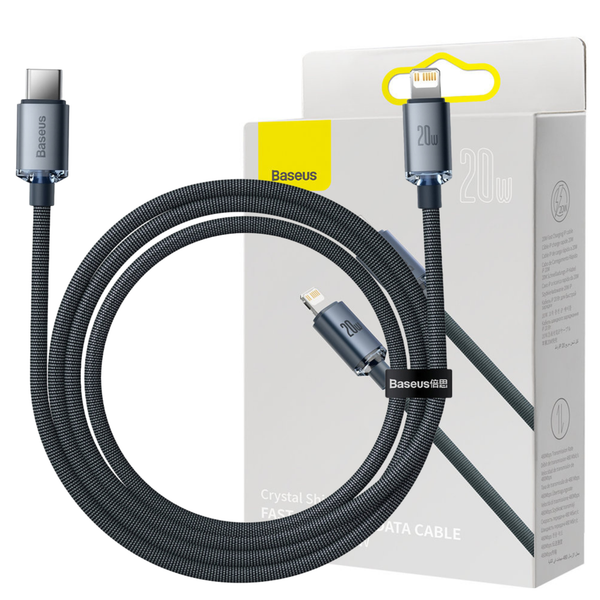 kabel usb-c do lightning baseus crystal, 20w, pd, 1.2m (czarny) zdjęcie 1