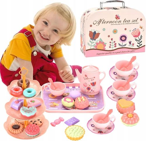 SERWIS KAWOWY ZESTAW do herbaty dla dzieci w walizce czajnik łyżki 40el na Arena.pl