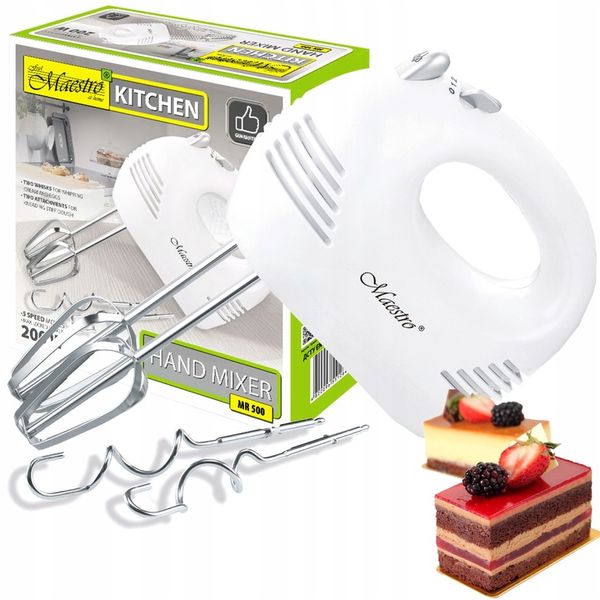 MIKSER RĘCZNY ROBOT KUCHENNY 5 PRĘDKOŚCI + 4 KOŃCÓWKI HAKI TRZEPACZKI 200W zdjęcie 1
