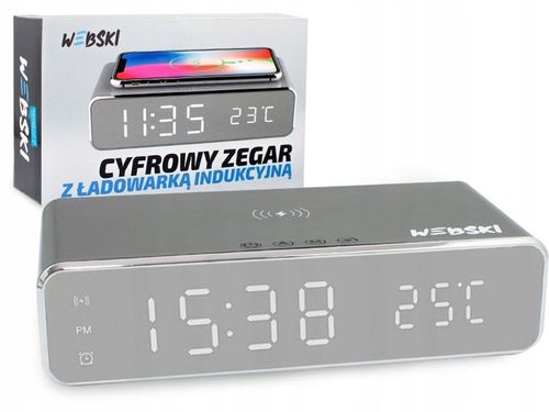 BEZPRZEWODOWA INDUKCYJNA ŁADOWARKA QI CYFROWY ZEGAR BUDZIK TERMOMETR na Arena.pl