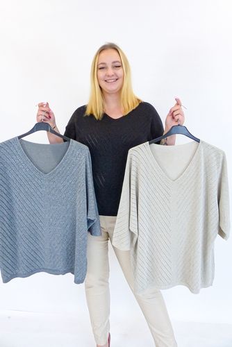 Cienki Sweter Damski ze Srebrną Nitką Popielaty UNI na Arena.pl