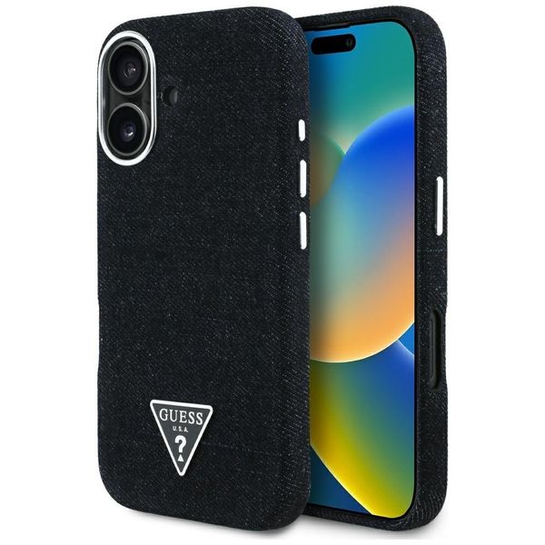 Etui Guess Denim Triangle Logo MagSafe do iPhone 16 czarny zdjęcie 1