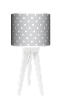 Lampa stołowa - trójnóg drewniana mała - Kropki Szare