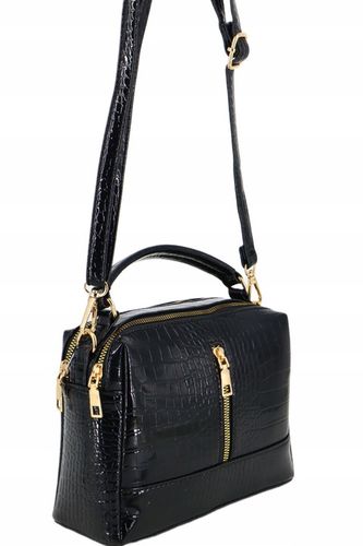 Torebka damska kuferek lakier elegancka wizytowa do ręki z paskiem CZARNA na Arena.pl