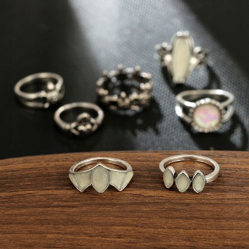 Srebrny ZESTAW PIERŚCIONKÓW RETRO PUNK BOHO 73 na Arena.pl