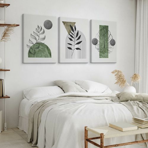 Obrazy Ścienne Do Salonu Set Liście Tropikalne Abstrakcja Boho 90cm x 40cm na Arena.pl