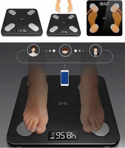 WAGA ŁAZIENKOWA ANALITYCZNA SLIM BLUETOOTH 180KG SMART 25w1 +BATERIE +MIARA na Arena.pl