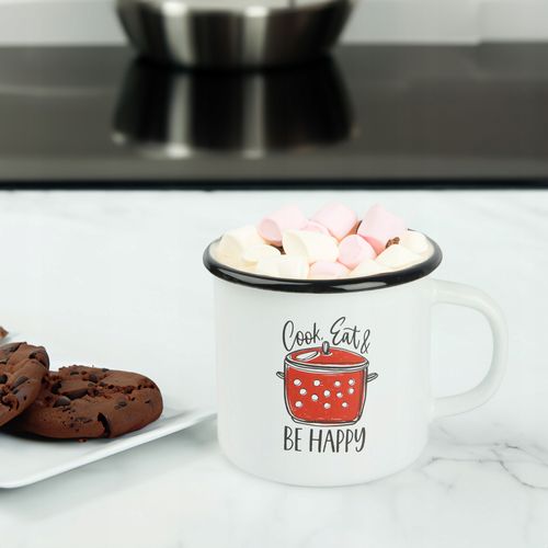 KUBEK EMALIOWANY PROSTY BE HAPPY 500 ML NA KAWĘ HERBATĘ CZEKOLADĘ SOLIDNY na Arena.pl