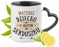 Kubek Czarny Z Uszkiem W Kształcie Serca Dla Mateusza Idealny Na Prezent