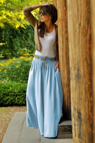 Długa rozkloszowana spódnica styl BOHO chaber na Arena.pl