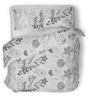 Pościel flanelowa 160x200cm CZARNE KWIATY