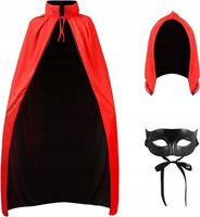 2 x KOSTIUM WAMPIRA PELERYNA MASKA KAPTUR 2w1 CZERWONY KAPTUREK HALLOWEEN B