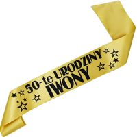 50-te urodziny z dowolnym imieniem - złota szarfa z czarnym nadrukiem