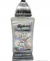 Znicz duża kapliczka wysoka kostka bryła z napisem KOCHAMY PAMIĘTAMY srebro