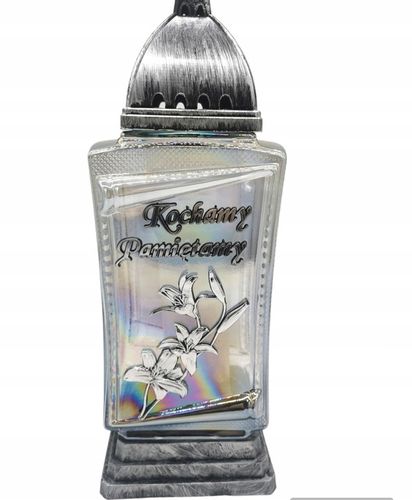 Znicz duża kapliczka wysoka kostka bryła z napisem KOCHAMY PAMIĘTAMY srebro na Arena.pl