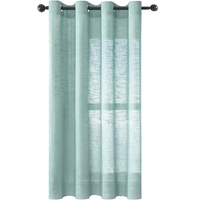 Zasłona Tiulowa Efekt Lnu Przelotki 175x140 cm Zielona Półprzezroczysta