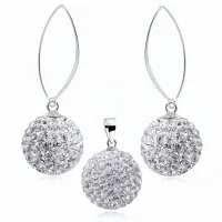 WISZĄCY SREBRNY KOMPLET BIAŁE KULKI KULECZKI KRYSZTAŁKI 14MM CRYSTAL BEADS