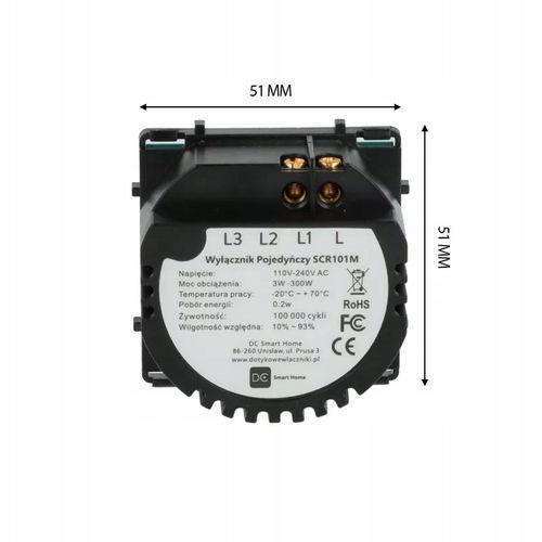 Wkład Moduł Włącznik Przełącznik Dotykowy Światła Pojedynczy LED fi60 na Arena.pl