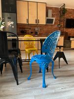 KRZESŁO Z OPARCIEM ŻELIWNE NIEBIESKIE