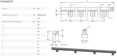 Listwa zębata PCV 1m zębatka do bram przesuwnych na Arena.pl
