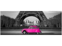 100X40CM RÓŻOWE AUTKO PARYŻU OBRAZ DREWNO
