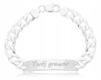 Bransoletka srebrna męska z blaszką szeroka + Grawer pr.925 23 cm