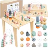 Drewniany stolik edukacyjny Montessori z liskami