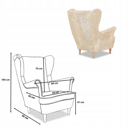 Zestaw wypoczynkowy uszak Bonito sofa fotele pufy  beż sztruks na Arena.pl