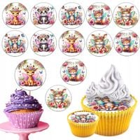 OPŁATEK na BABECZKI MUFFINKI zestaw na urodziny 12szt. - ZWIERZĘTA RÓŻNE
