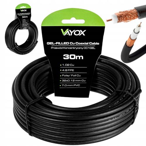 KABEL KONCENTRYCZNY ŻEL PRZEWÓD ANTENOWY CU ZIEMNY MIEDŹ CZARNY VAYOX 30M na Arena.pl