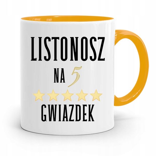 Kubek Żółty Dla Listonosza Na 5 Gwiazdek Prezent Z Nadrukiem Ze Zdjęciem zdjęcie 1