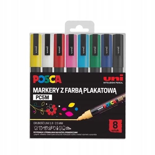 Zestaw Markerów dekoracyjnych UNI POSCA mazaki 8 sztuk pisaków PC-5M na Arena.pl