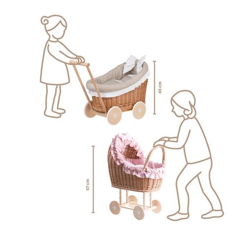 LUNA WÓZEK WIKLINOWY DLA LALEK Z OBSZYCIEM BEŻOWYM 60X30 H45 CM uniwersalny na Arena.pl