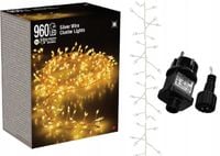 Lampki choinkowe 960 LED biały ciepły 9,6 metra CLUSTER RYŻ SREBRNY DRUCIK