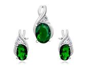 Rodowany srebrny podłużny komplet szmaragd cyrkonie srebro 925 Z1080K_G