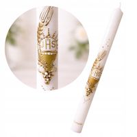 Świeca komunijna złota do Pierwszej Komunii Świętej zdobiona gromnica