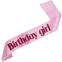 Birthday Girl - jasnoróżowa szarfa z fuksjowym nadrukiem